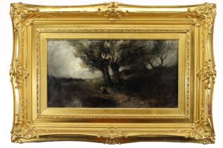 Appraisal: Signed th C Tonalist Landscape w Figure Signed th C