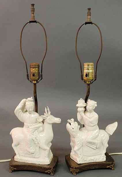 Appraisal: Two Chinese white ceramic figural table lamps h top of