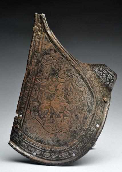 Appraisal: Etched Armor Plate Circa th century Piece is beautifully etched