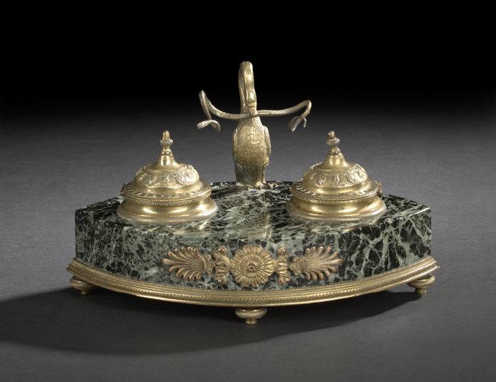 Appraisal: French Bronze- and Brass-Mounted Verde Antico Marble Encrier fourth quarter