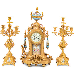 Appraisal: A French Gilt Bronze and S vres Style Porcelain Mounted