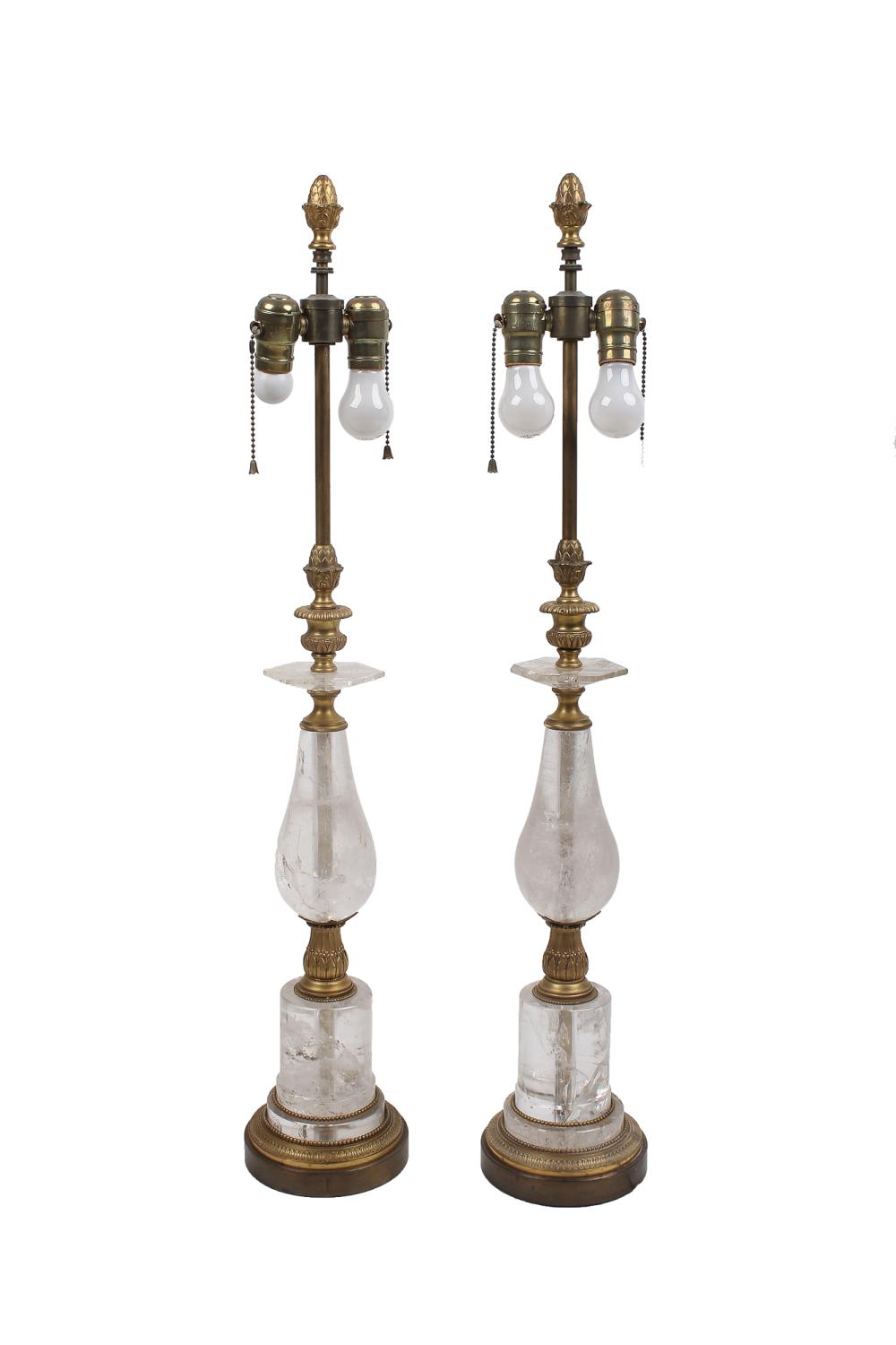 Appraisal: PAIR OF GILT BRONZE ROCK CRYSTAL TABLE LAMPSCondition wiring cut