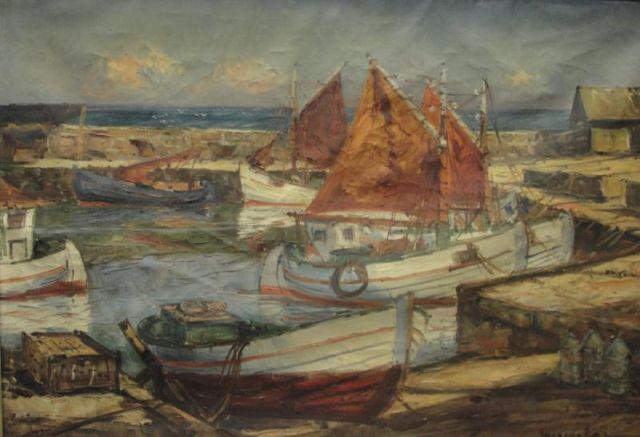 Appraisal: EGE Mogen Oil on Canvas of Fishing Boats Nice quality