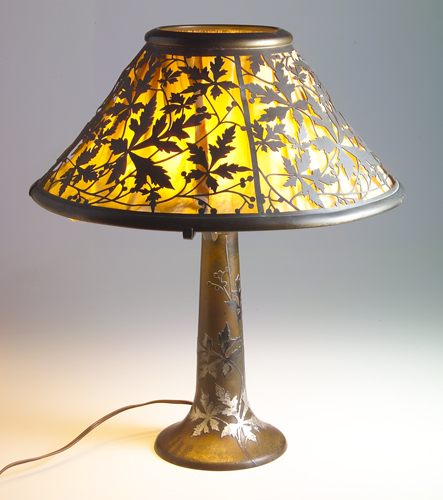 Appraisal: HEINTZ Sterling-on-Bronze large and rare table lamp decorated in a