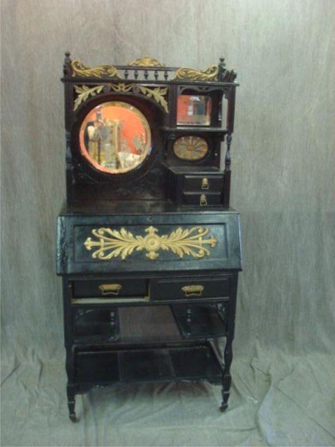 Appraisal: Victorian Black Lacquer Secretary Etagere From a Valley Stream estate