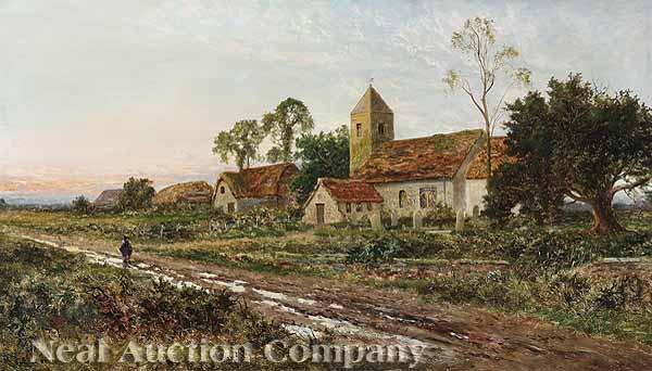 Appraisal: Daniel Sherrin English - Country Lane with Church and Cemetery