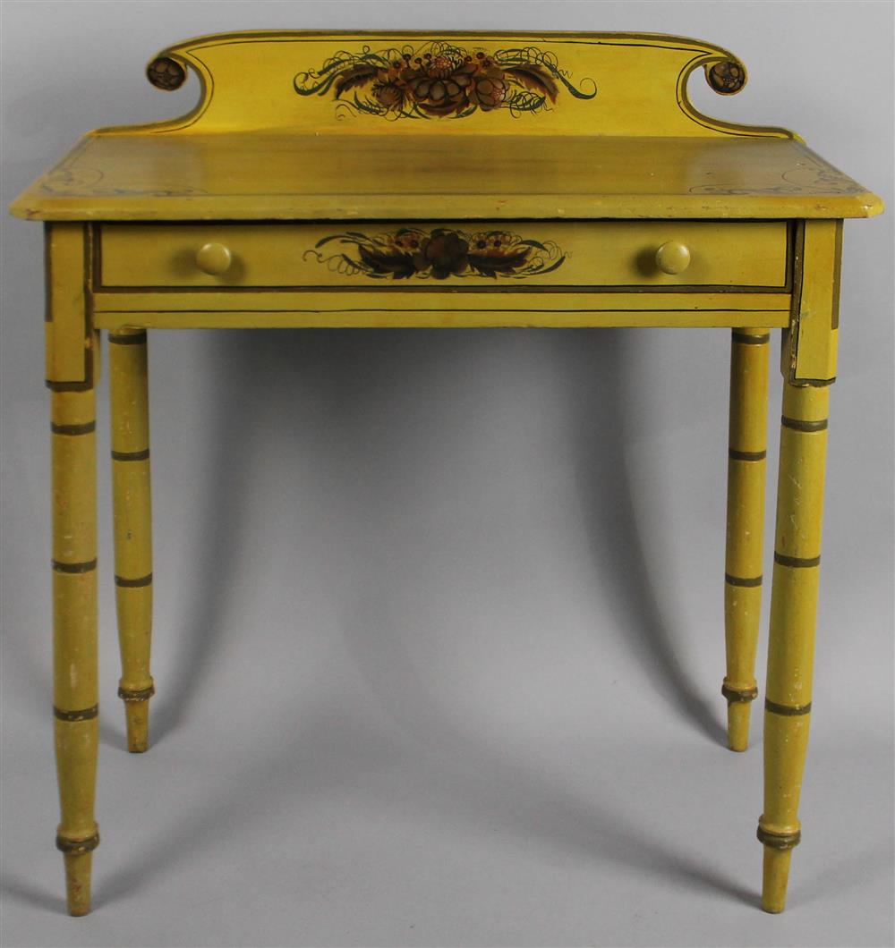 Appraisal: SHERATON MUSTARD PAINT DECORATED WASH STAND in a mustard ground