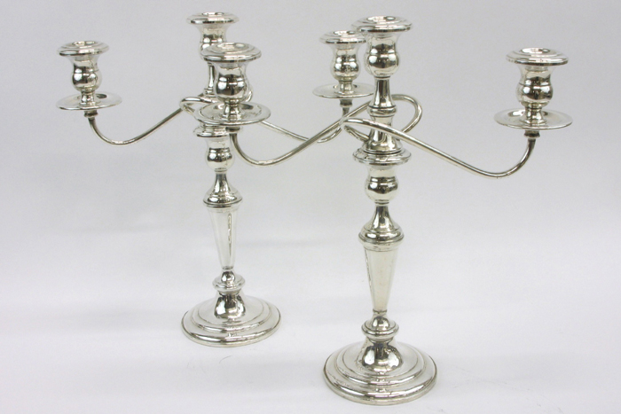 Appraisal: PAIR AMERICAN STERLING SILVER CANDELABRA c by Fisher Silversmiths Inc