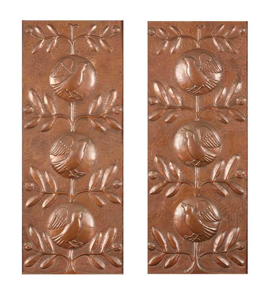 Appraisal: JOHN PEARSON - PAIR OF ARTS CRAFTS PANELS CIRCA patinated