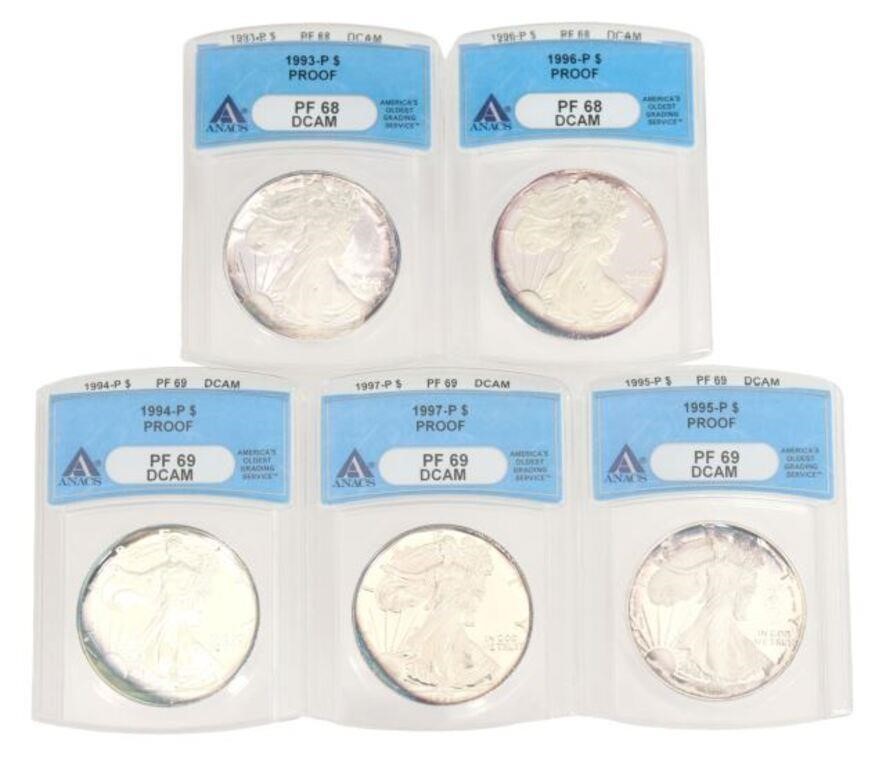 Appraisal: lot of American Silver Eagles each graded by ANACS and