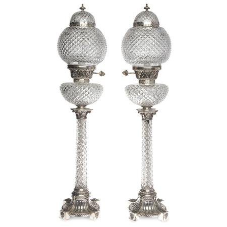 Appraisal: Pair of Russian Silver and Silver Plated Cut Glass Lamps