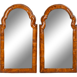 Appraisal: A Pair of English Burl Walnut Mirrors Early th Century