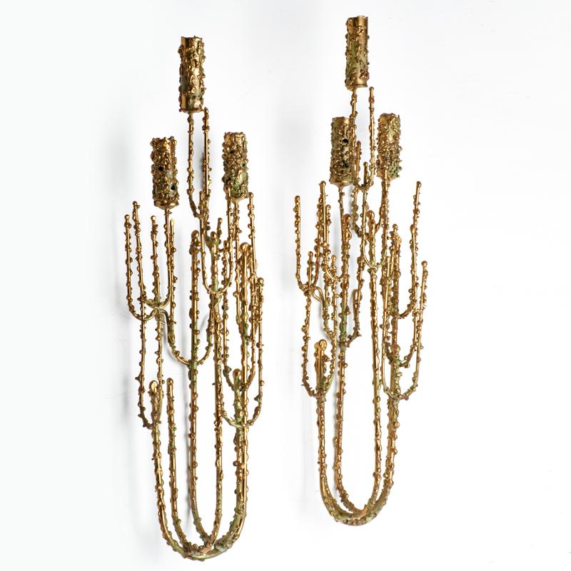 Appraisal: C JERE ARTISAN HOUSE Pair of wall-hanging candelabra Los Angeles