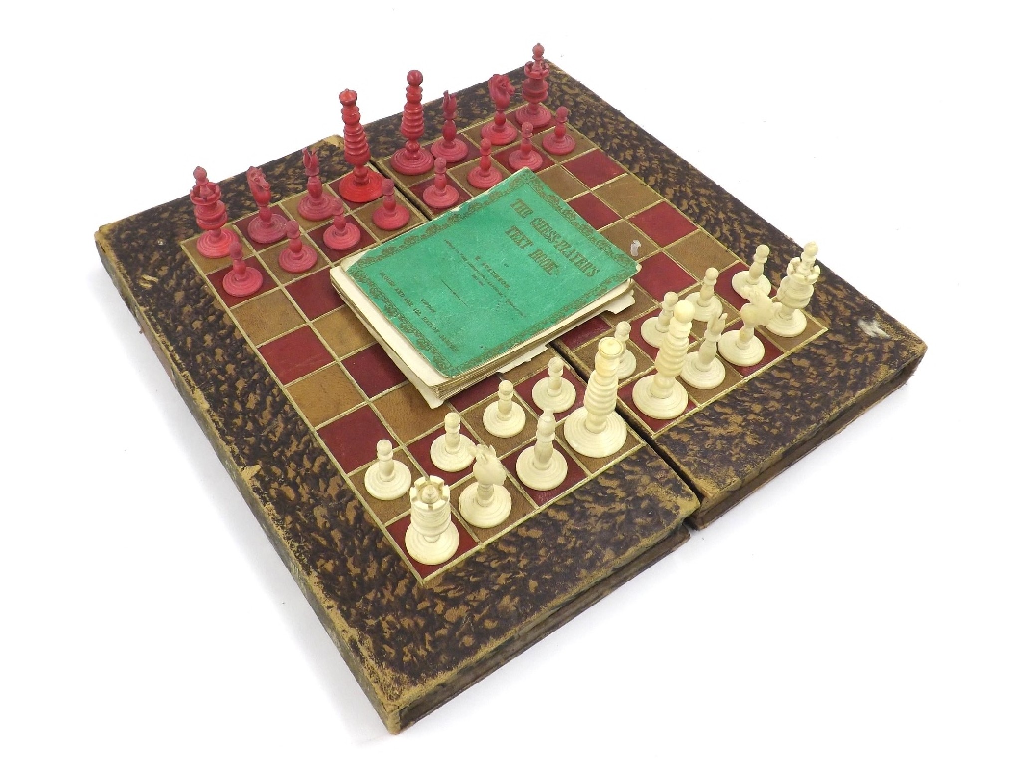 Appraisal: th century ivory chess set with 'Chess Players Text Book'