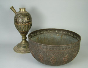 Appraisal: A Burmese bronze circular bowl late th century the exterior