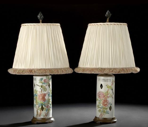 Appraisal: Pair of Chinese Porcelain Hat Stands now mounted as lamps