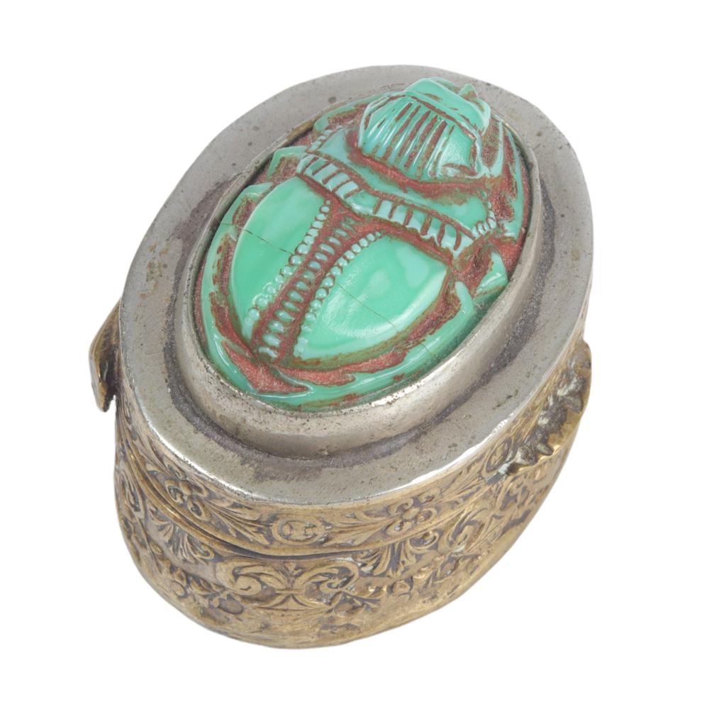 Appraisal: CHINESE EXPORT SILVER VERMEIL PILL BOX WITH CZECH POURED GLASS