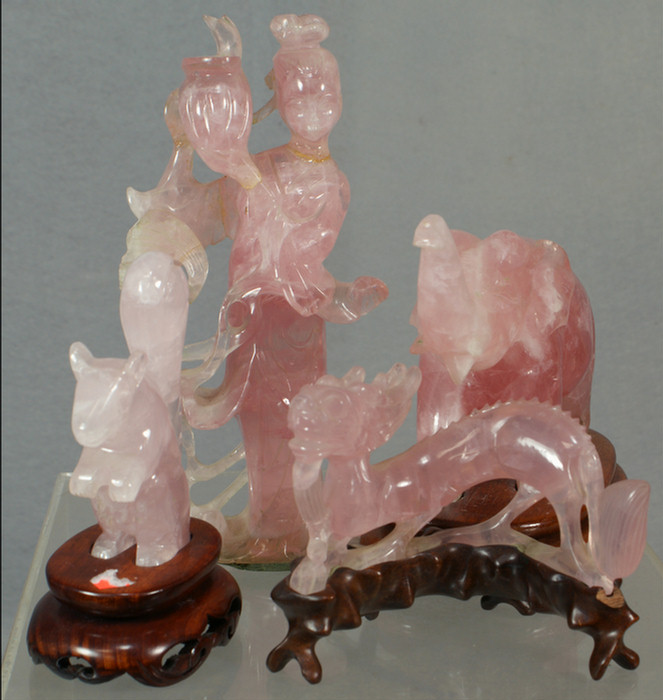 Appraisal: Lot of carved Chinese rose quartz pieces to include a