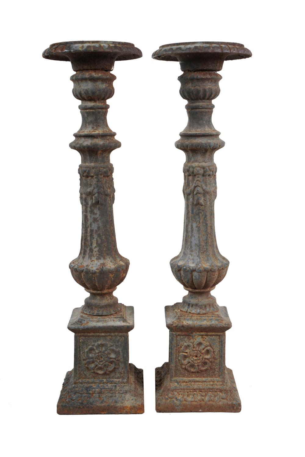 Appraisal: PAIR OF IRON PRICKET STICKS inches high Condition