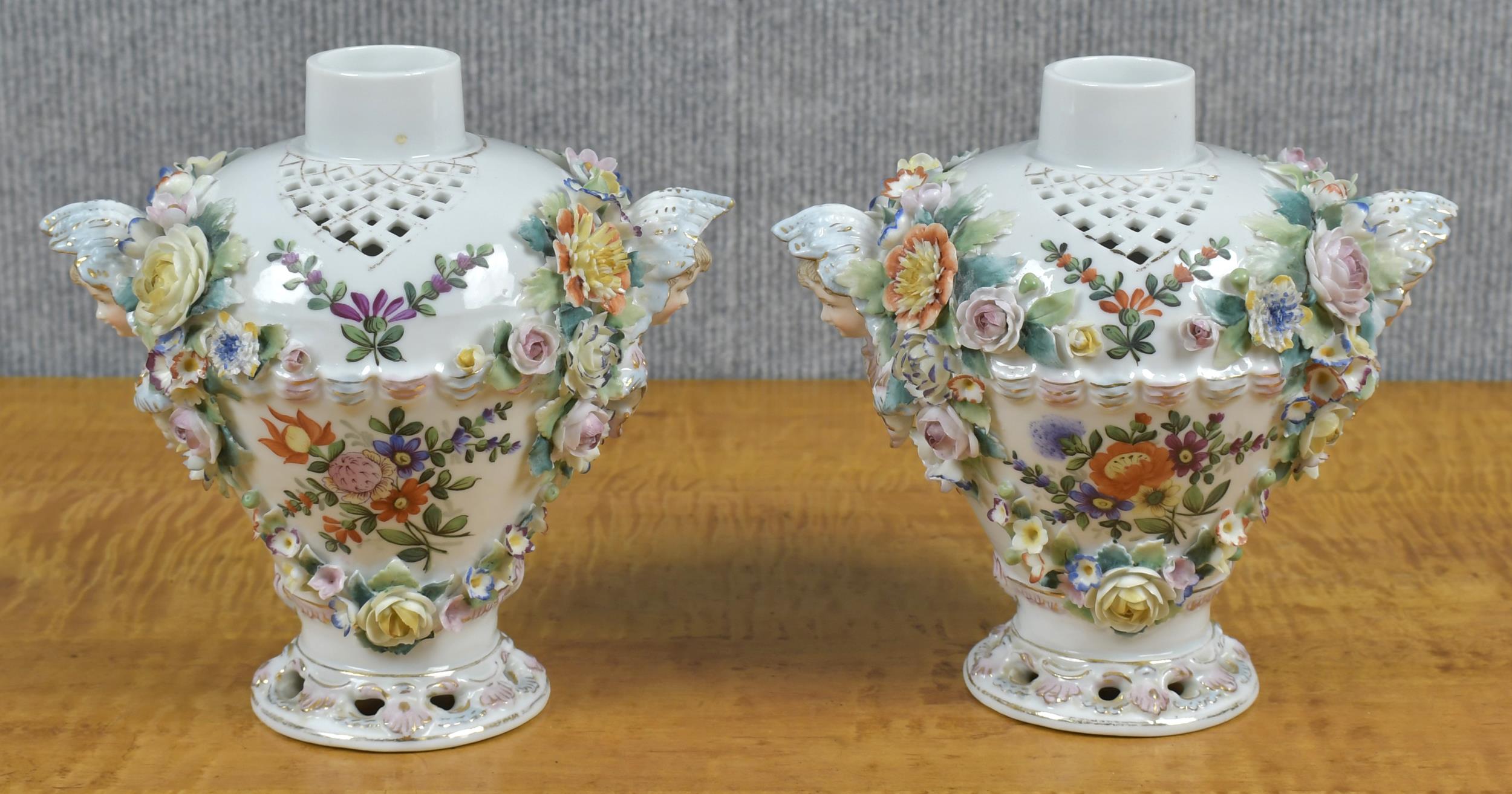 Appraisal: PR OF MEISSEN PORCELAIN POTPOURRIS VASES A pair of antique