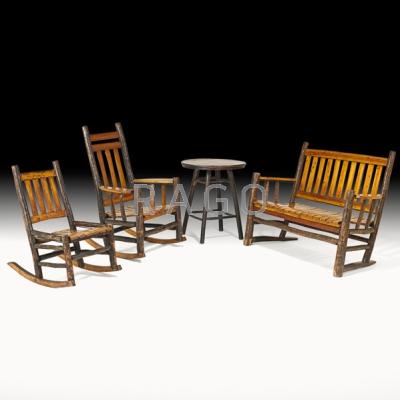 Appraisal: HICKORY Four-piece assembled set settee two rockers and one table