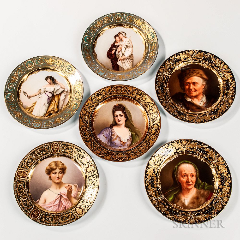 Appraisal: Six Royal Vienna Cabinet Plates with Gilded and Polychrome Enameled