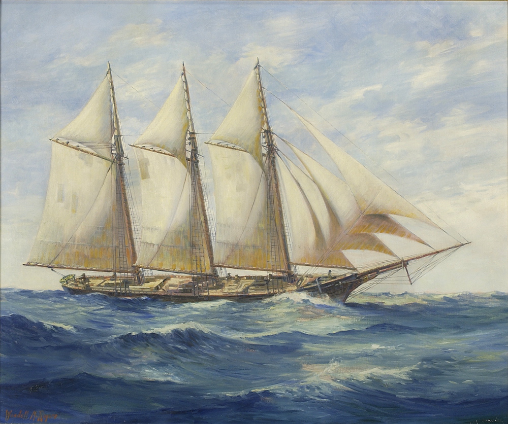 Appraisal: WENDELL M ROGERSAmerican - Three-masted schooner Signed lower left Wendell