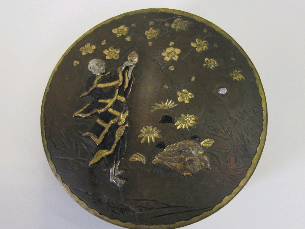 Appraisal: Japanese brass circular box and cover the lid onlaid with