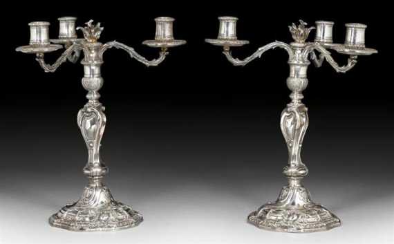 Appraisal: PAIR OF CANDELABRAS Louis XV style Paris th century Puiforcat