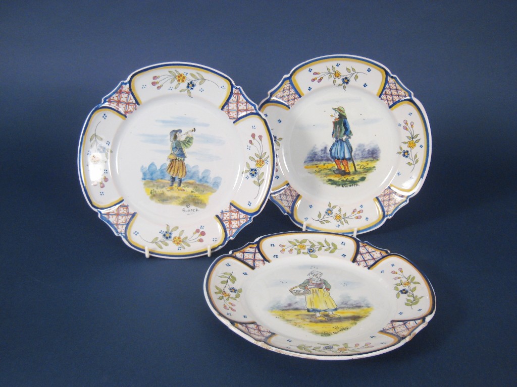 Appraisal: Three Quimper polychrome Plates painted peasants in