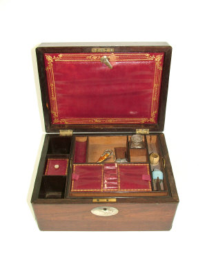 Appraisal: A Victorian rosewood writing box with part fitted interior length