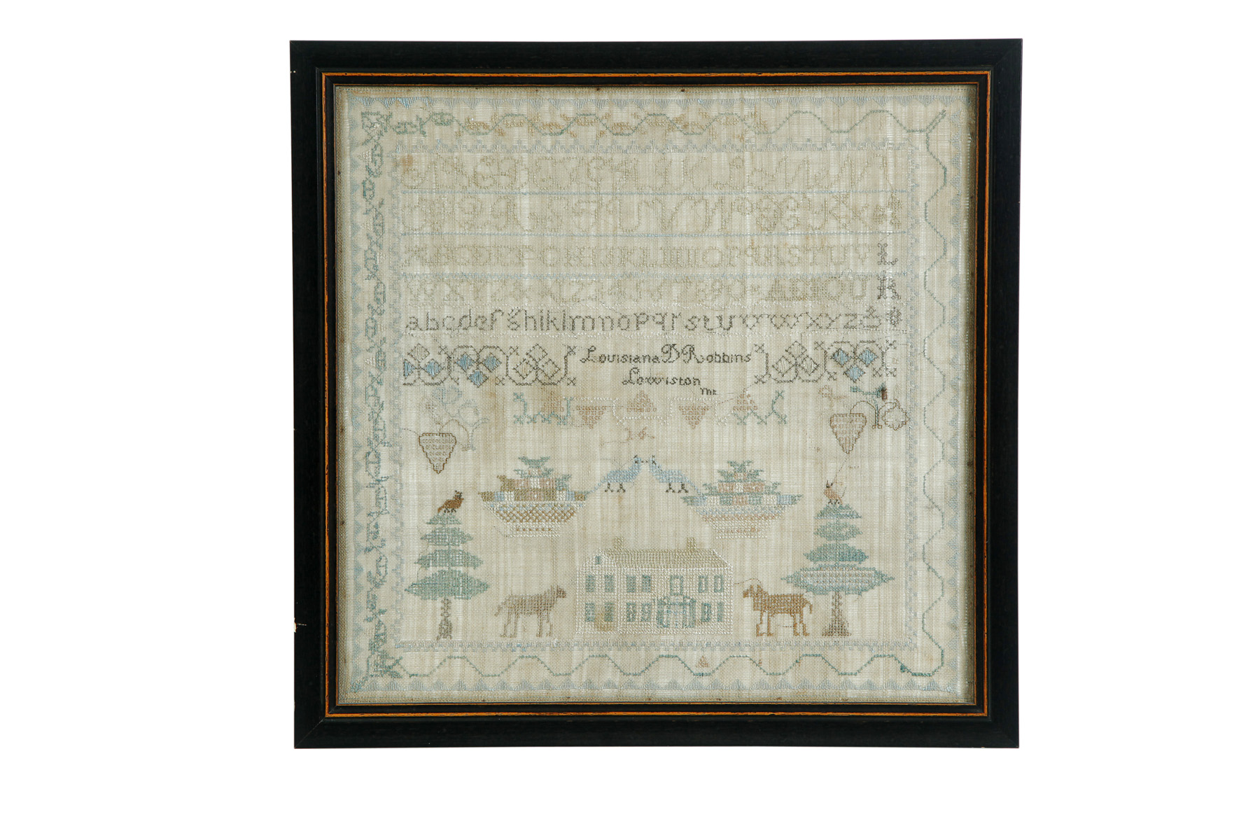 Appraisal: MAINE SAMPLER Lewiston Androscoggin County - silk on linen Two-story