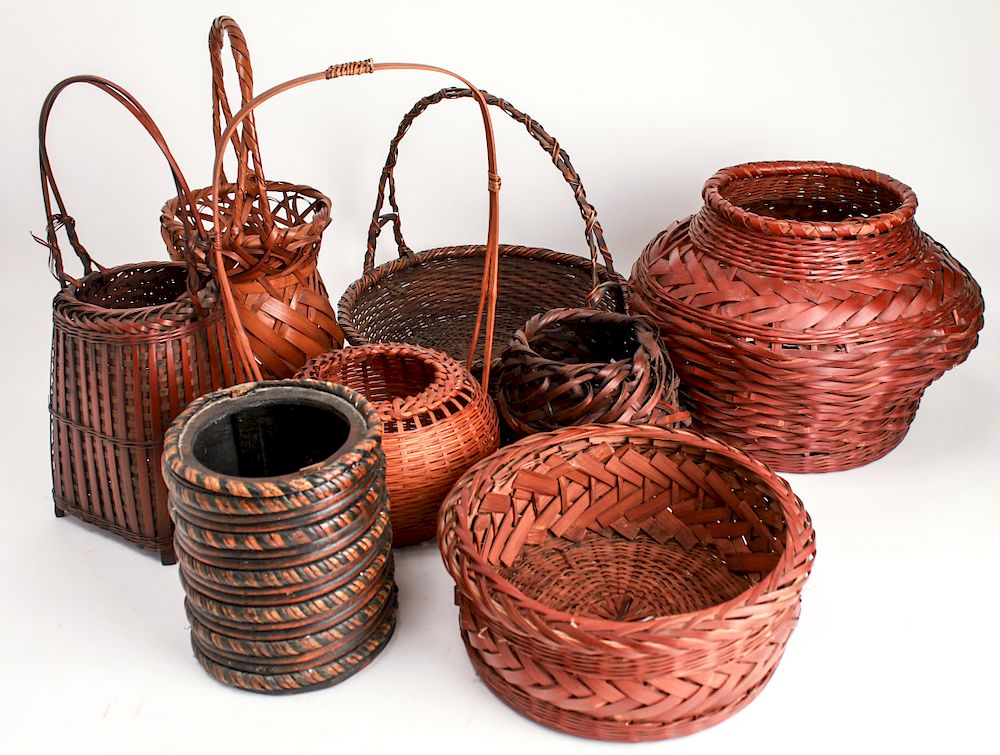 Appraisal: Japanese Ikebana Baskets Bamboo Group of Japanese woven Ikebana bamboo