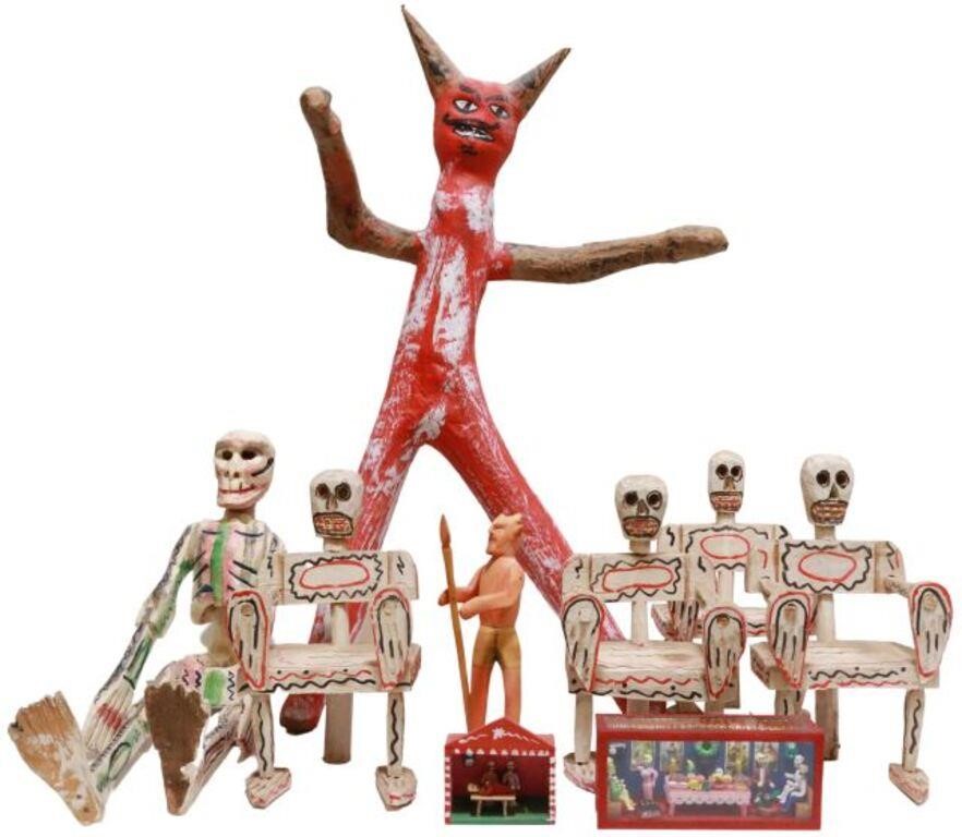 Appraisal: lot of Mexican folk art devil and skeleton figures including