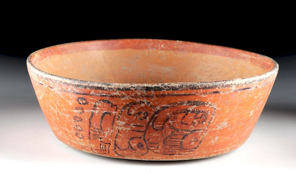 Appraisal: Maya Peten Polychrome Bowl w Glyphs Pre-Columbian Guatemala Peten Basin