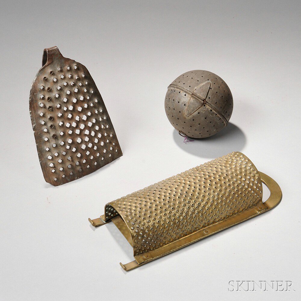 Appraisal: Wrought Iron Grater Brass Grater and Sheet Iron Pomander America