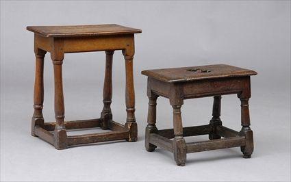 Appraisal: GEORGE I FRUITWOOD JOINT STOOL Together with a smaller late