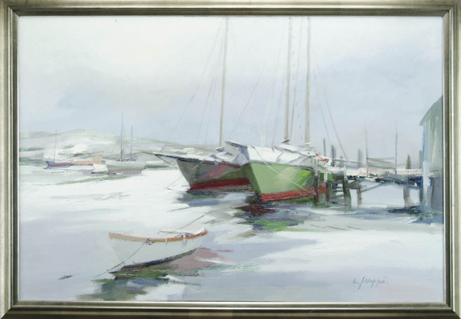 Appraisal: CHARLES C GRUPPE American - BOATS AT DOCK Large oil