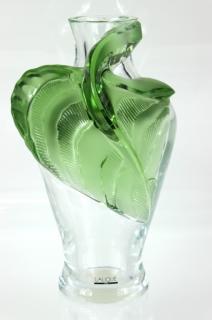 Appraisal: LALIQUE FRANCE TENEGA GREEN LEAF MOTIF VASE Lalique France tenega