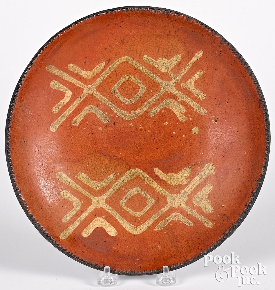 Appraisal: Redware plate th c Redware plate th c with geometric