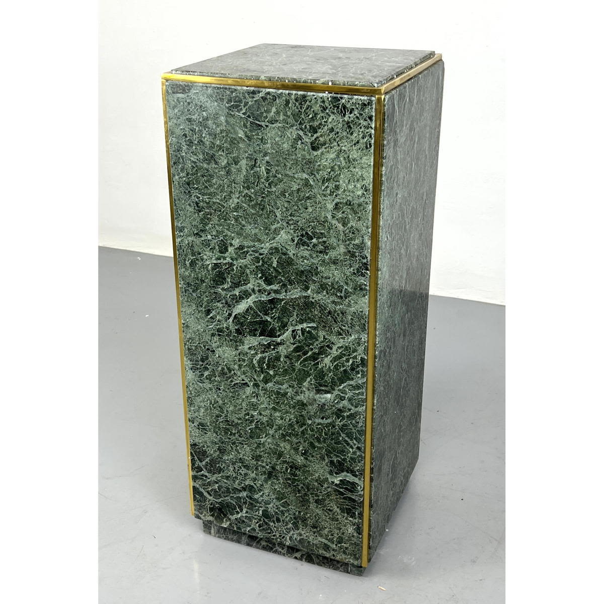 Appraisal: Green Marble Tall Display Pedestal Stand Brass Trim Modernist Pedestal