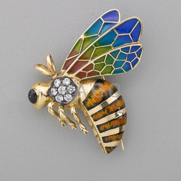 Appraisal: PLIQUE-A-JOUR K YELLOW GOLD BEE PENDANT BROOCH Condition Report