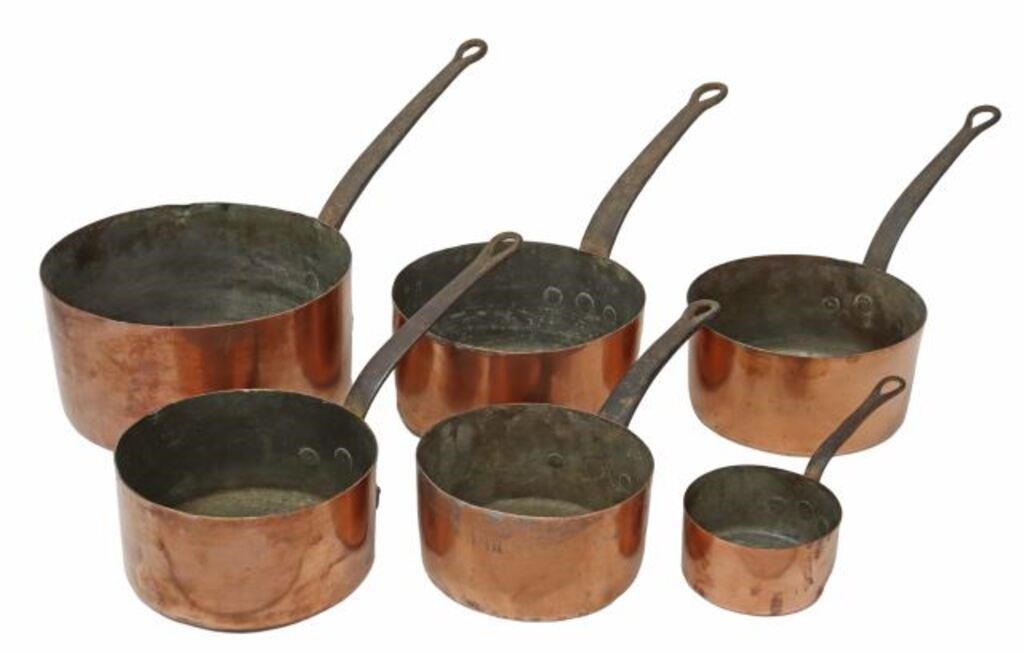 Appraisal: lot of French copper graduated pans each with single iron