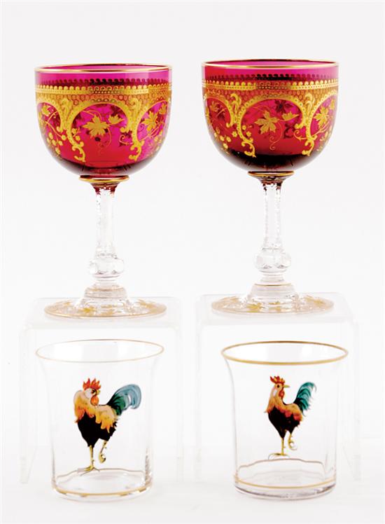 Appraisal: Enamel and painted tumblers and goblets set of decorated with