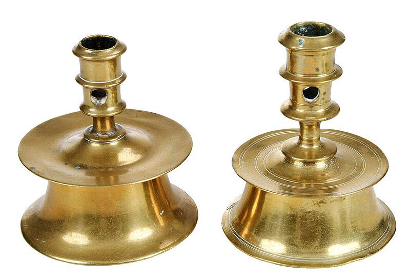 Appraisal: Two North European Brass Capstan Candlesticks possibly th century each