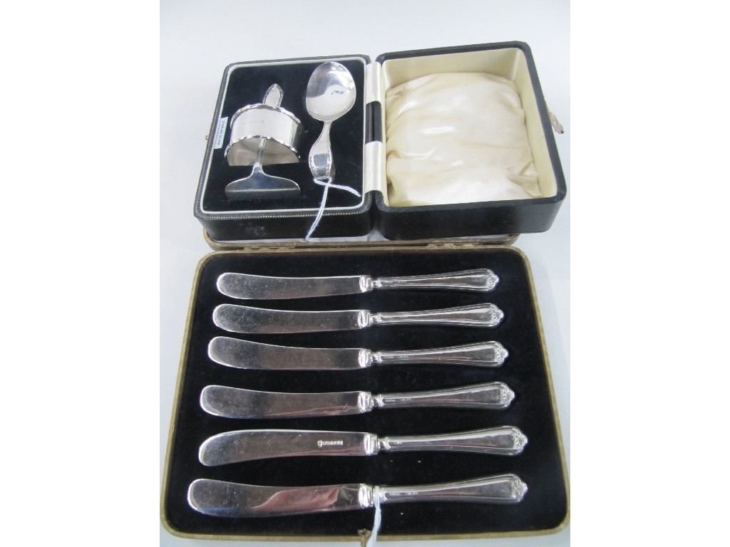 Appraisal: Lot comprising cased set of six silver handled knives and