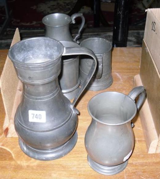 Appraisal: Five pewter jugs