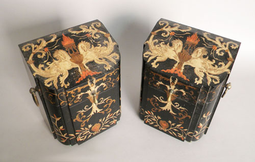 Appraisal: Pair of laquerware boxes h l together with a temple