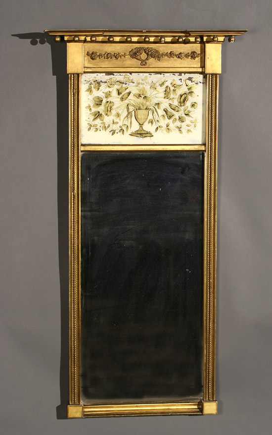 Appraisal: Federal Giltwood and Gesso Eglomis Tabernacle Mirror Circa Having a