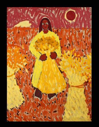 Appraisal: OLGA TH C WOMAN IN HAYFIELD Oil on canvas x